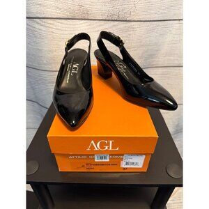 Attilio Giusti Leobruni AGL Black Patent Leather Slingback Heels Size 37